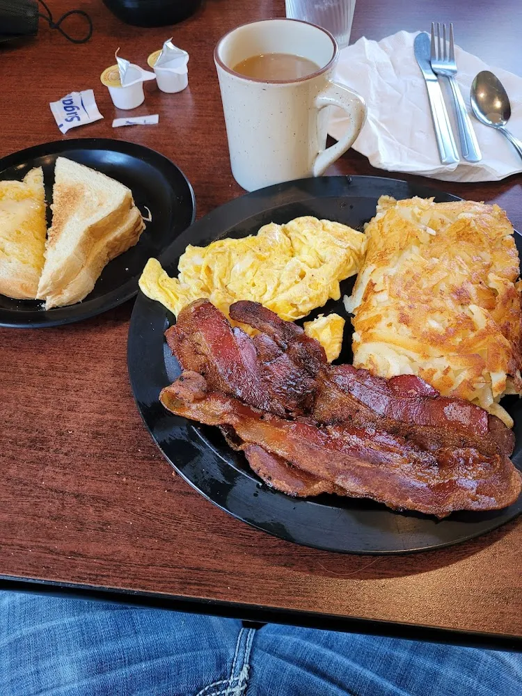 Bacon and Eggs with Hash Browns and Homemade Bread